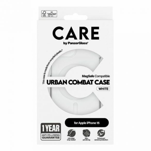 Husă CARE by PanzerGlass Urban Combat iPhone 15 6,1" MagSafe biał/alb 1417