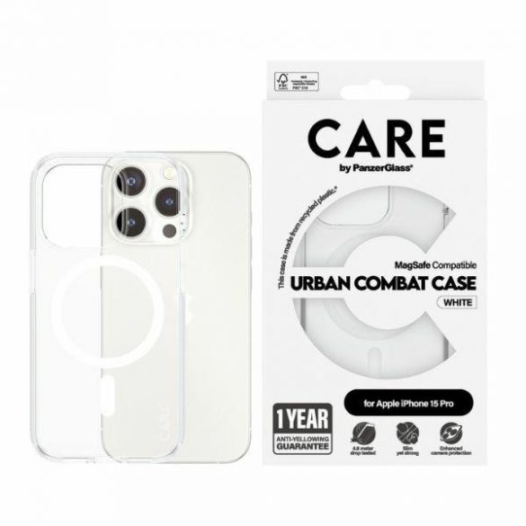 Husă CARE by PanzerGlass Urban Combat iPhone 15 Pro 6,1" MagSafe biał/alb 1418