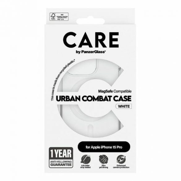 Husă CARE by PanzerGlass Urban Combat iPhone 15 Pro 6,1" MagSafe biał/alb 1418