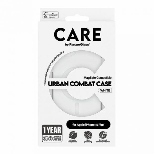 Husă CARE by PanzerGlass Urban Combat iPhone 15 Plus 6,7" MagSafe biał/alb 1419