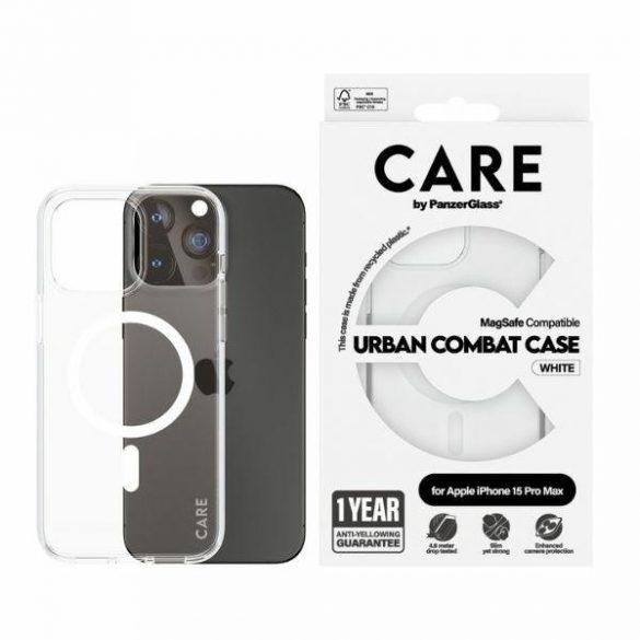 Husă CARE by PanzerGlass Urban Combat iPhone 15 Pro Max 6,7" MagSafe biał/alb 1420