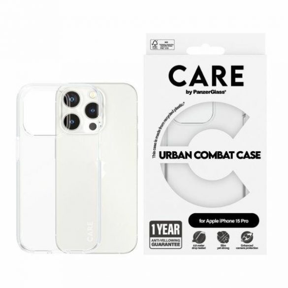 Husă CARE by PanzerGlass Urban Combat iPhone 15 Pro 6,1" przezroczysty/transparent 1422