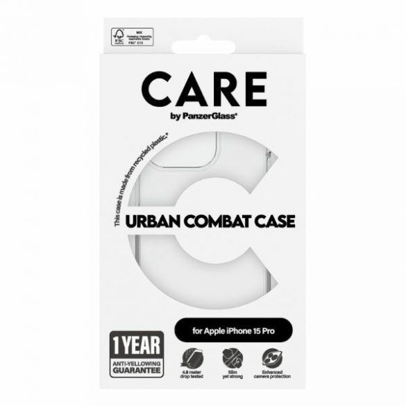 Husă CARE by PanzerGlass Urban Combat iPhone 15 Pro 6,1" przezroczysty/transparent 1422