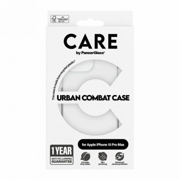 Husă CARE by PanzerGlass Urban Combat iPhone 15 Pro Max 6,7" przezroczysty/transparent 1424