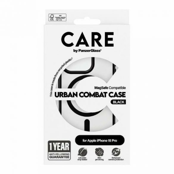 Husă CARE by PanzerGlass Urban Combat iPhone 15 Pro 6,1" MagSafe czarny/negru 1426