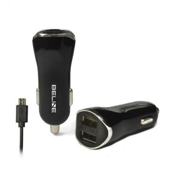 Ład. sam. Beline 2xUSB + microUSB 2,1A czarna/negru