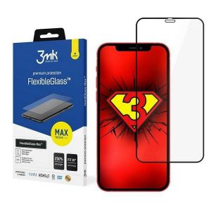 3MK FlexibleGlass Max iPhone 12/12 Pro 6,1" czarny/negru, Szkło Hybrydowe z wzmocnionymi krawędziami protector de ecran