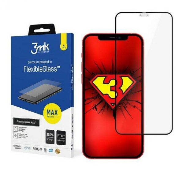 3MK FlexibleGlass Max iPhone 12 Pro Max 6,7" czarny/negru, Szkło Hybrydowe z wzmocnionymi krawędziami protector de ecran