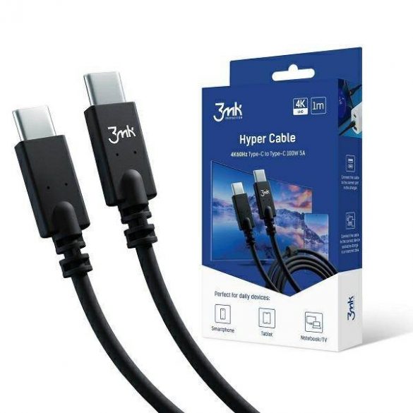 Cablu Hyper 3MK USB-C/USB-C 4K 60Hz cablu biały 1m 100W