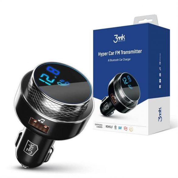 3MK Hyper Car Charger Transmițător FM + încărcător auto - 2xUSB-A + 1 cititor de carduri TF + Bluetooth