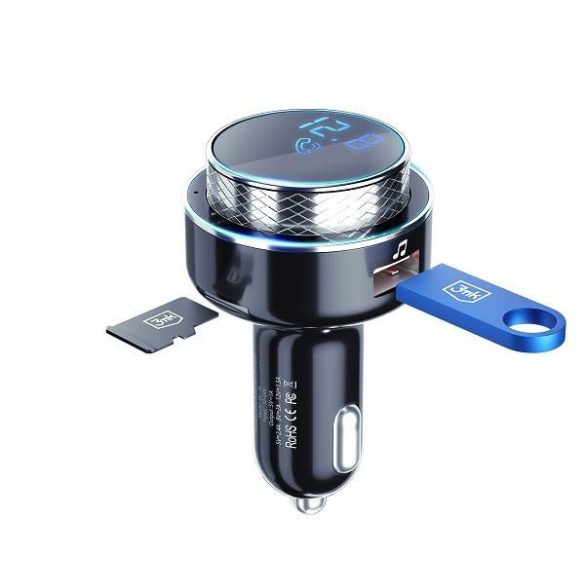 3MK Hyper Car Charger Transmițător FM + încărcător auto - 2xUSB-A + 1 cititor de carduri TF + Bluetooth