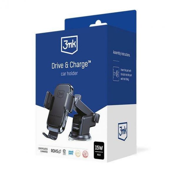 3MK Drive&Charge suport auto cu inducție deschis electric 15W montare pe parbriz / bord / grilă