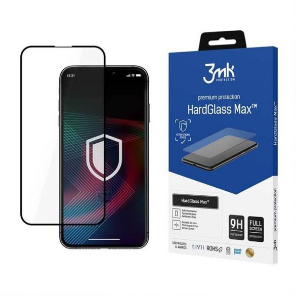 3MK HardGlass Max iPhone 14 Plus de 6,7 inchi, negru/czarny, protector de ecran FullScreen Glass