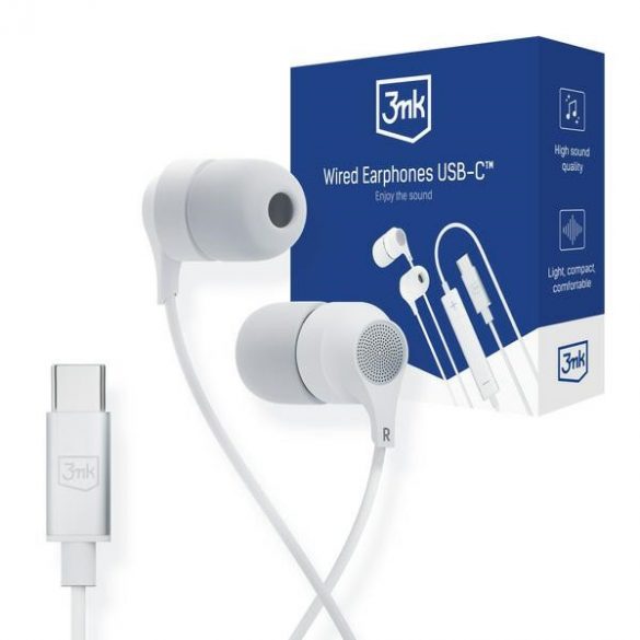 3MK Wired Earphones USB-C căști alb/alb USB-C