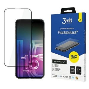 3MK FlexibleGlass Max iPhone 15 6.1 czarny/negru, Szkło hybrydowe z wzmocnionymi krawędziami"