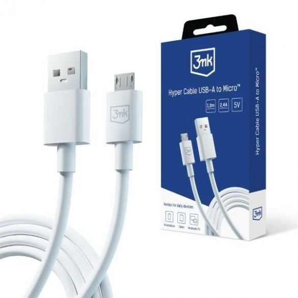 Cablu Hyper 3MK USB-A - Micro USB 1,2m 5V 2,4A Biały/Cablu alb