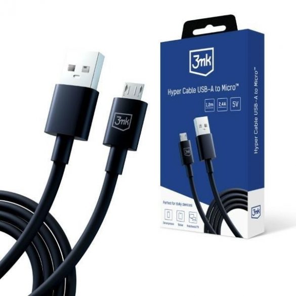 Cablu Hyper 3MK USB-A - Micro USB 1,2m 5V 2,4A Czarny/Black Kabel