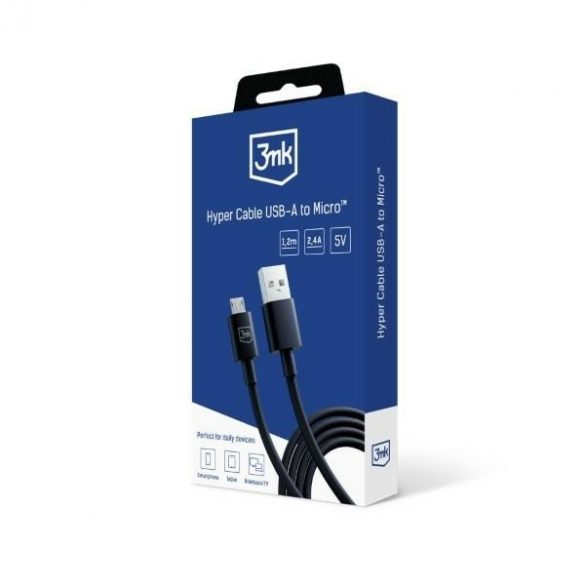 Cablu Hyper 3MK USB-A - Micro USB 1,2m 5V 2,4A Czarny/Black Kabel