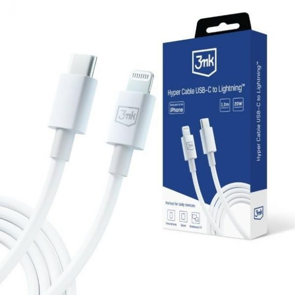 Cablu Hyper 3MK USB-C - Lightning 20W 1,2m Biały/Cablu alb