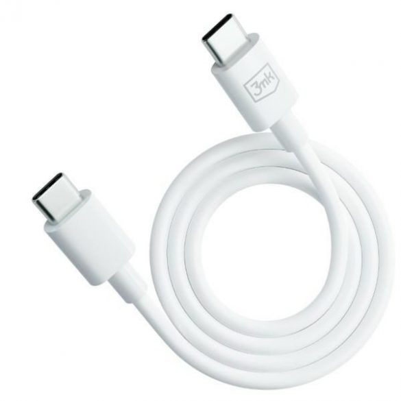 Cablu Hyper 3MK USB-C - USB-C 100W 1,2 m Biały/Cablu alb