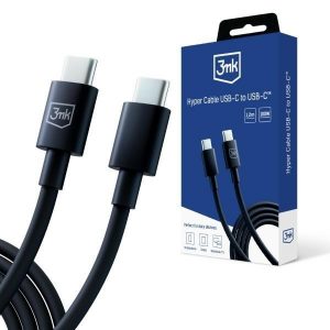 Cablu Hyper 3MK USB-C - USB-C 100W 1,2 m Czarny/Black Kabel