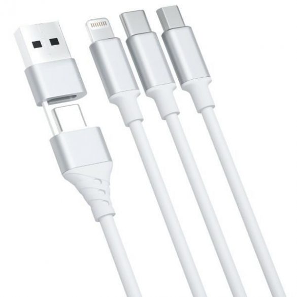 Cablu Hyper 3MK 3w1 USB-A/USB-C - USB-C/Micro/Lightning 1,5 m Biały/Cablu alb