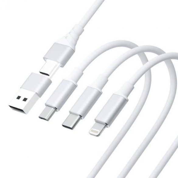 Cablu Hyper 3MK 3w1 USB-A/USB-C - USB-C/Micro/Lightning 1,5 m Biały/Cablu alb