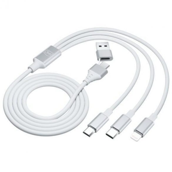 Cablu Hyper 3MK 3w1 USB-A/USB-C - USB-C/Micro/Lightning 1,5 m Biały/Cablu alb