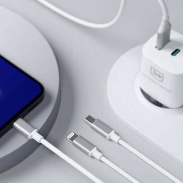 Cablu Hyper 3MK 3w1 USB-A/USB-C - USB-C/Micro/Lightning 1,5 m Biały/Cablu alb