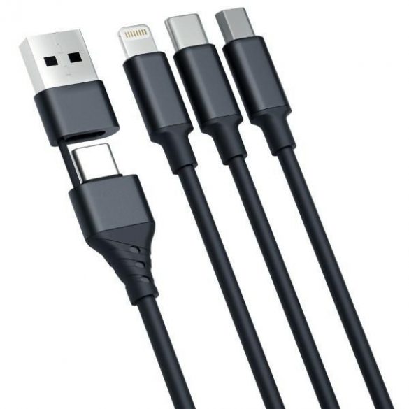 Cablu Hyper 3MK 3w1 USB-A/USB-C - USB-C/Micro/Lightning 1,5 m Czarny/Black Kabel