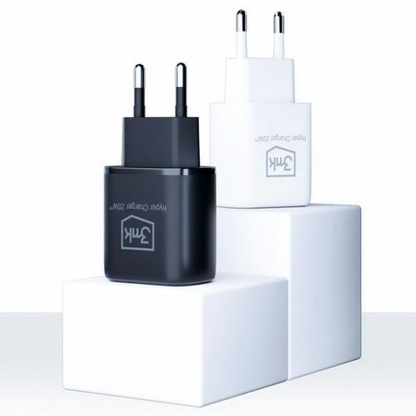 3MK HyperCharger 20W 1xUSB-C + 1xUSB-A ładowarka sieciowa PD/QC czarna/negru