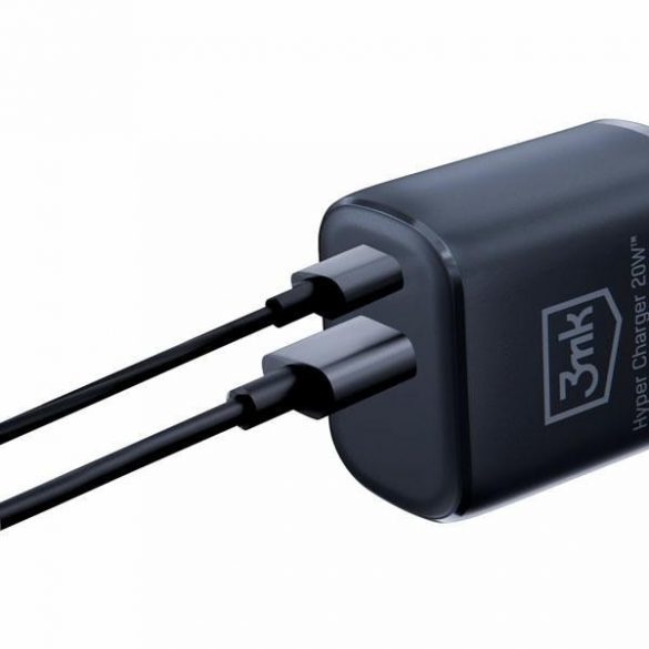 3MK HyperCharger 20W 1xUSB-C + 1xUSB-A ładowarka sieciowa PD/QC czarna/negru