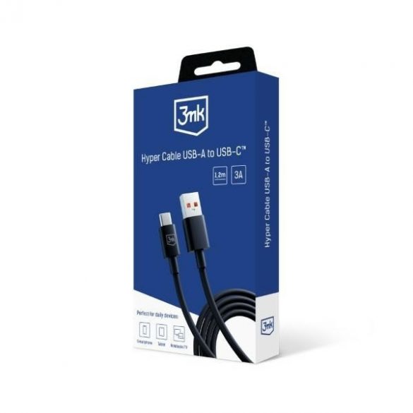 Cablu Hyper 3MK USB-A - USB-C 1,2m 5A Czarny/Negru