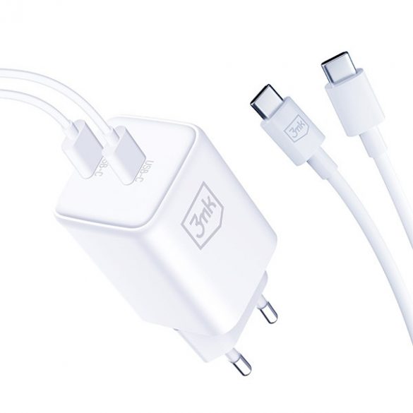 3MK Hyper Incarcator PD 45W ład. sieć. biała/alb + 2x Cabluri USB-C