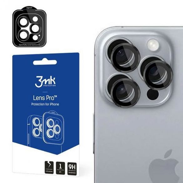 3mk Lens Protection Pro protecție a obiectivului camerei foto din sticlă temperată cu finisaj negru iPhone 16 Pro / 16 Pro Max