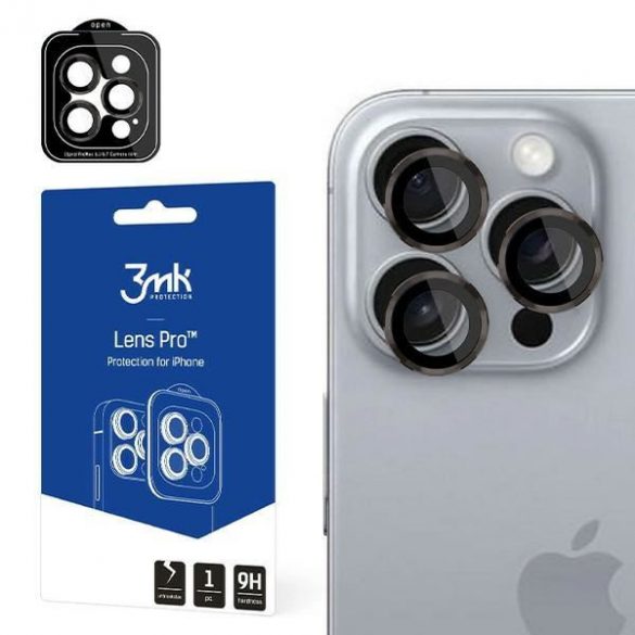 3mk Lens Protection Pro protecție a obiectivului camerei foto din sticlă temperată cu finisaj gri titan iPhone 16 Pro / 16 Pro Max