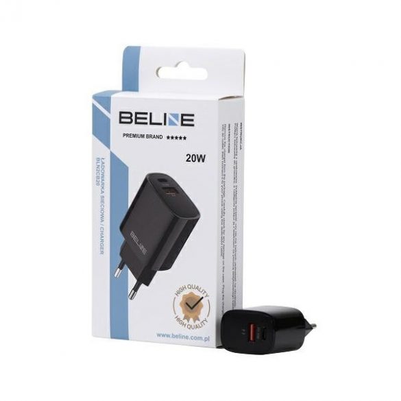 Beline Ład. siec. 1x USB-C + 1x USB 20W czarna /negru (numai cap) PD 3.0 + QC 3.0 BLN2CB20