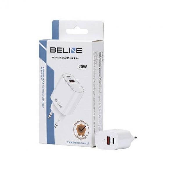 Beline Ład. siec. 1x USB-C + 1x USB 20W biała /alb (numai cap) PD 3.0 + QC 3.0 BLN2CW20