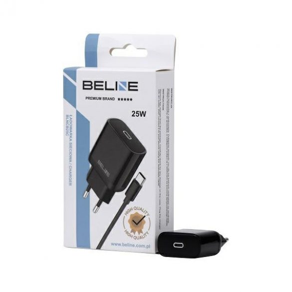 Beline Ład. siec. 1x USB-C 25W + cablu USB-C czarna /negru PD 3.0 BLNCB25C GaN