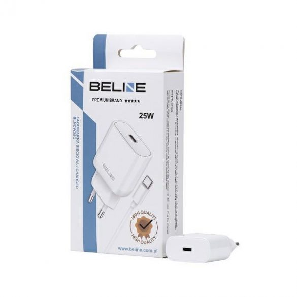 Beline Ład. siec. 1x USB-C 25W + cablu USB-C biała /alb PD 3.0 BLNCW25C GaN