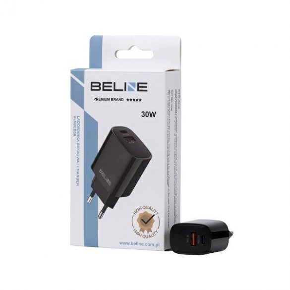 Beline Ład. siec. 1x USB-C + 1x USB 30W czarna /negru (numai cap) PD 3.0 + QC 3.0 BLN2CB30 GaN