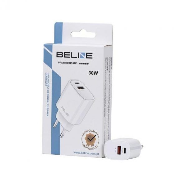 Beline Ład. siec. 1x USB-C + 1x USB 30W biała /alb (numai cap) PD 3.0 + QC 3.0 BLN2CW30 GaN