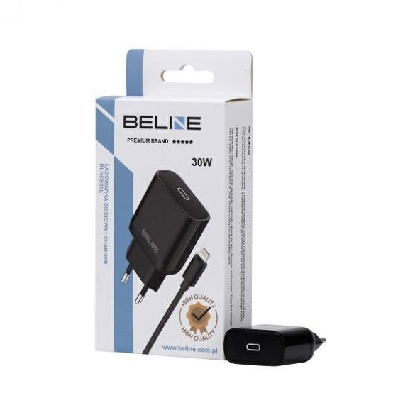 Beline Ład. siec. 1x USB-C 30W + kabel lightning czarna /negru PD 3.0 BLNCB30L GaN