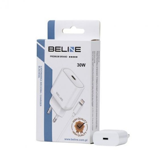 Beline Ład. siec. 1x USB-C 30W + cablu lightning alb/ alb PD 3.0 BLNCW30L GaN