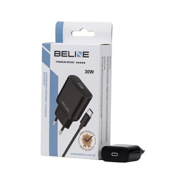 Beline Ład. siec. 1x USB-C 30W + cablu USB-C czarna /negru PD 3.0 BLNCB30C GaN