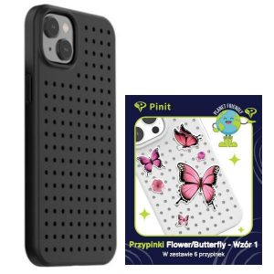 Zestaw Etui Pinit Dynamic + Flower/ Butterfly Pin iPhone 14 / 15 / 13 6.1" czarny/black wzór 1