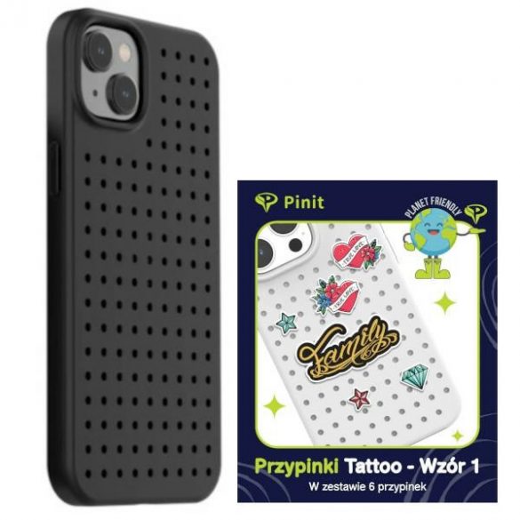 Zestaw Etui Pinit Dynamic + Tattoo Pin iPhone 14 Plus / 15 Plus 6.7" czarny/black wzór 1