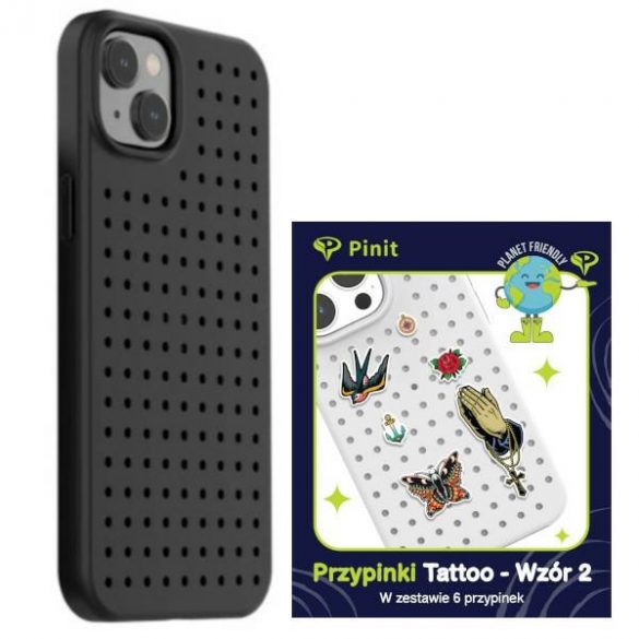 Zestaw Etui Pinit Dynamic + Tattoo Pin iPhone 14 Plus / 15 Plus 6.7" czarny/black wzór 2