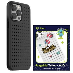 Zestaw Etui Pinit Dynamic + Tattoo Pin iPhone 14 Pro 6.1 czarny/black wzór 1"