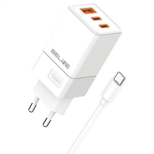 Beline Ład. siec. 2x USB-C + 1x USB 65W + cablu USB-C biały/alb PD 3.0 + QC 3.0 BLN3CW65C GaN